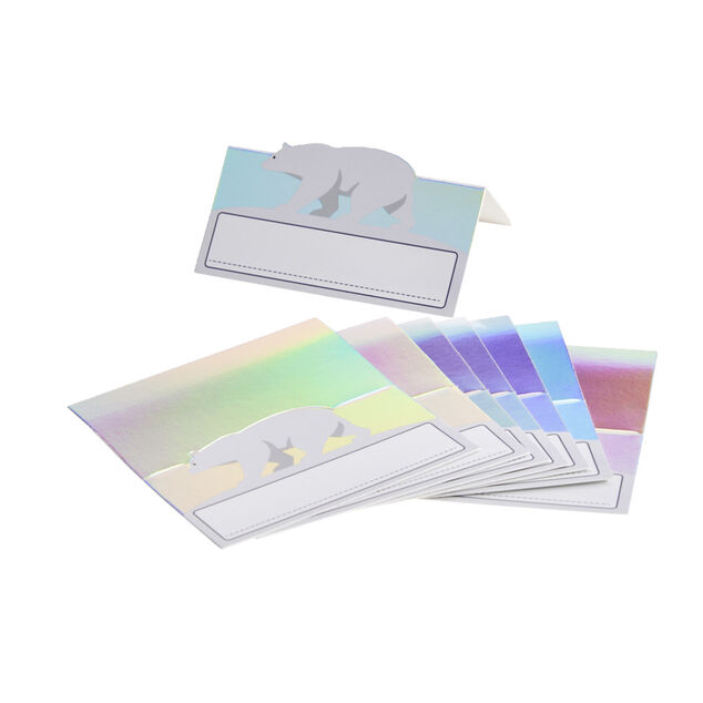 Porte nom No&euml;l en papier motif ours blanc 8 pi&egrave;ces