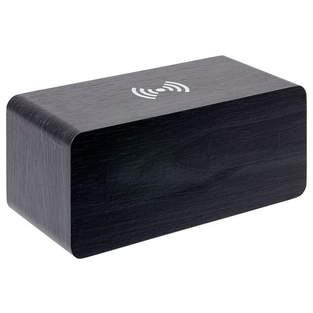 R&eacute;veil chargeur sans fil bois noir