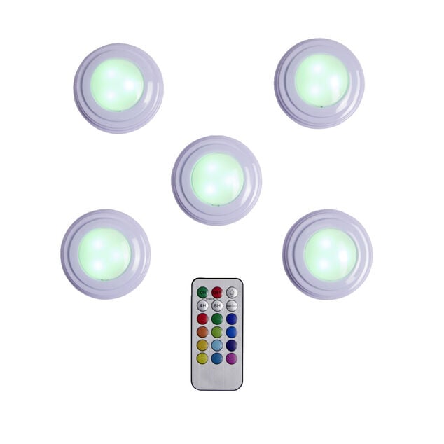 Spot LED x5 RGB avec t&eacute;l&eacute;commande &Oslash;6,8cm