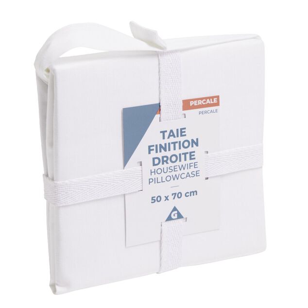 Taie d'oreiller 50x70cm 100% coton percale finition droite blanc