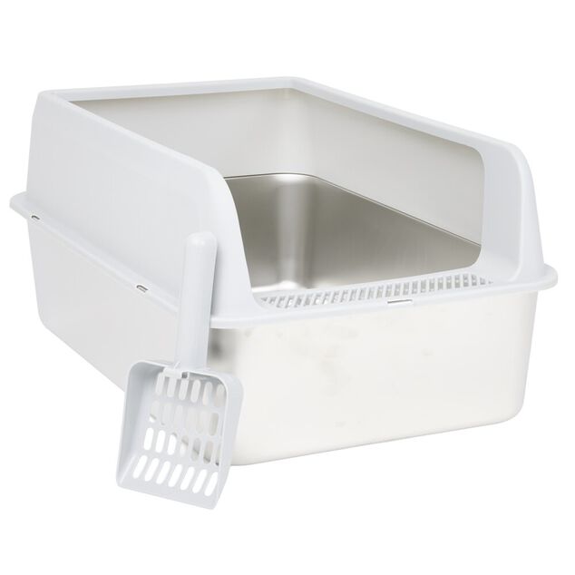 Bac &agrave; liti&egrave;re inox et plastique 60x40x28cm blanc et gris