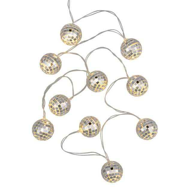 Guirlande lumineuse boule disco dor&eacute;e 10LED &agrave; piles 1,8m