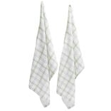 Torchon éponge x2 polycoton quadrillé blanc et vert 38x63cm