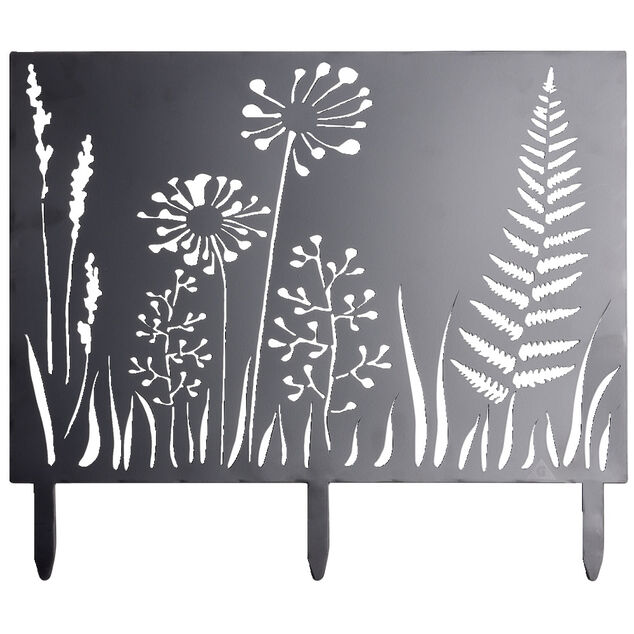 Bordure de jardin m&eacute;tal gris motif v&eacute;g&eacute;tal ajour&eacute; L50xH43cm