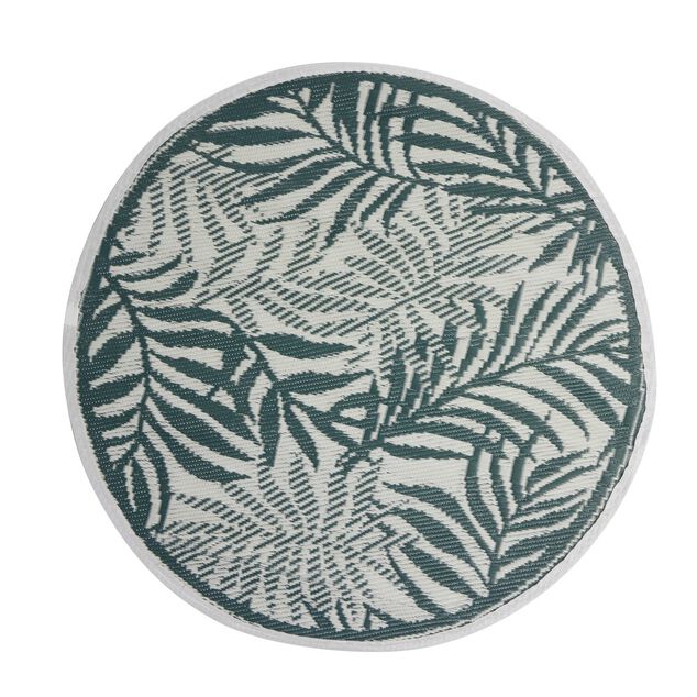 Tapis d'ext&eacute;rieur India rond motif feuillage vert &Oslash;100 cm
