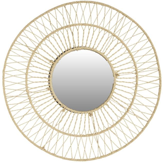 Miroir soleil rond papier tress&eacute; &Oslash;74cm
