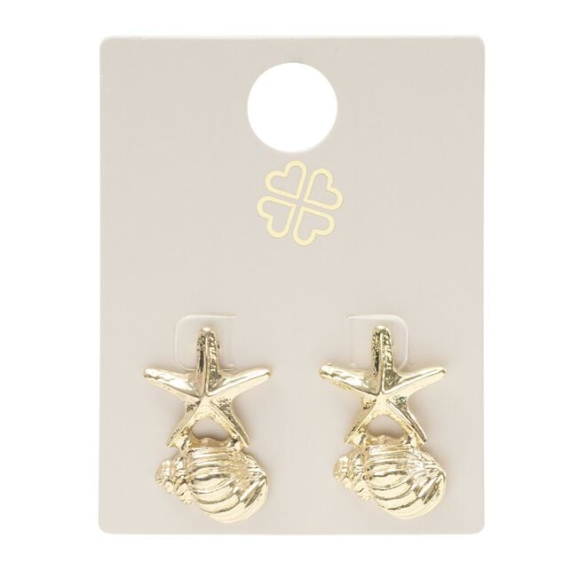 Boucles d'oreilles &eacute;toile de mer et coquillage zinc dor&eacute; L2cm