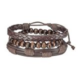 Bracelet pour homme réglable x4 simili et perles bois 5x8cm (2 modèles)