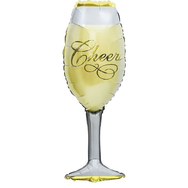 Ballon alu forme fl&ucirc;te Cheers gris et dor&eacute; H90cm