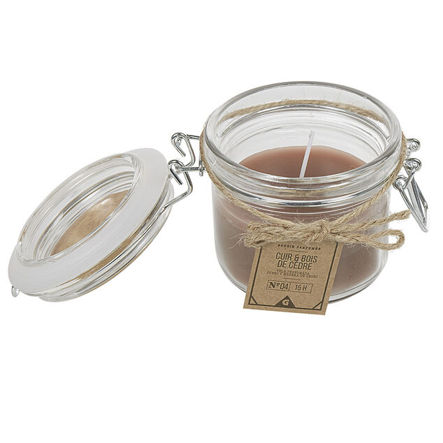 Bougie parfum&eacute;e dans pot en verre senteur Cuir Bois de c&egrave;dre