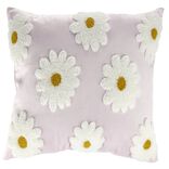 Coussin d&eacute;co rose avec marguerites relief bouclette 40x40cm