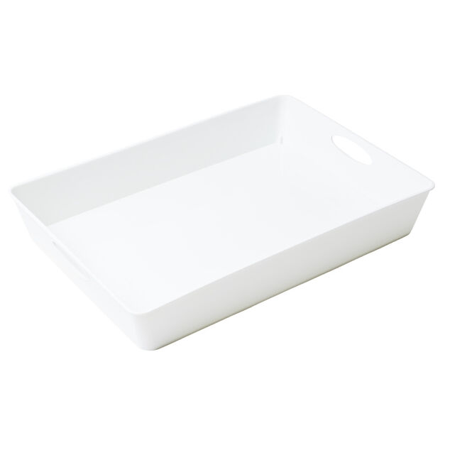 Bac de rangement plastique blanc avec poignée 37,5x26xH6cm