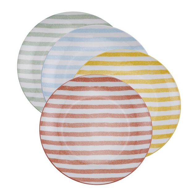 Assiette porcelaine x4 rayures blanches et colorées Ø24cm