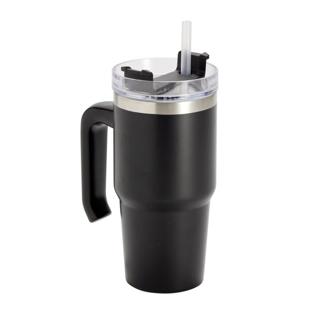 Mug isotherme inox 550ml avec couvercle et paille &Oslash;8,5xH28,5cm