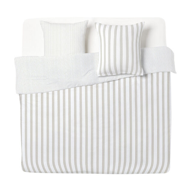 Parure de lit 2 personnes 260x240cm r&eacute;versible rayure beige et blanc