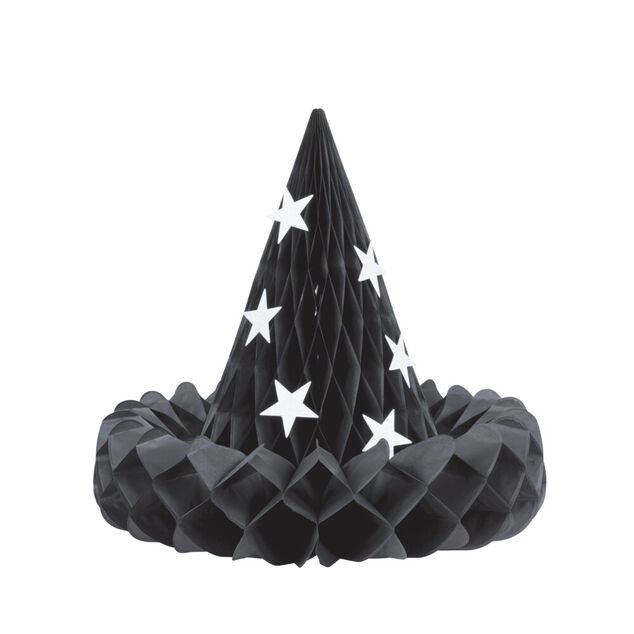 D&eacute;coration Halloween &agrave; suspendre chapeau de sorci&egrave;re x3 avec &eacute;toiles