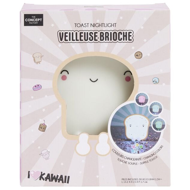 Veilleuse kawaii toast brioche LED couleurs changeantes 13x2xH15cm