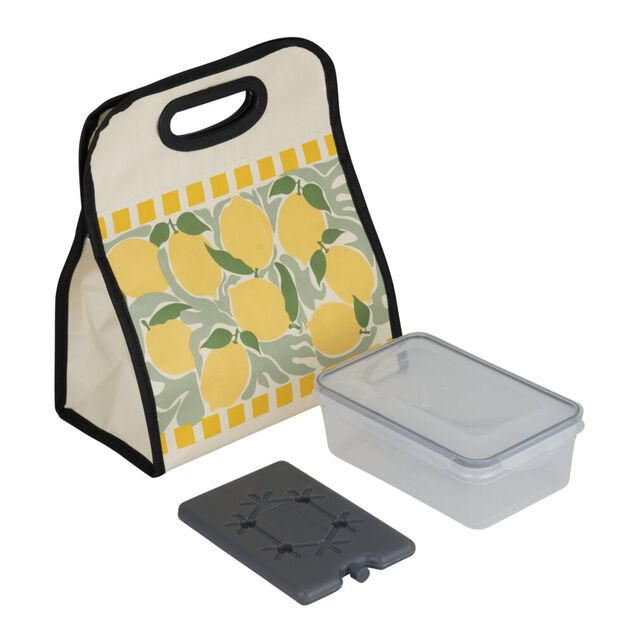 Sac isotherme avec pain de glace et lunch box 1,1L polyester motif citron 26x15xH30cm