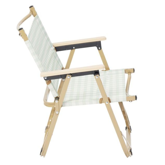 Chaise de camping pliable bambou et toile quadrill&eacute;e vert et blanc 54x38xH62cm