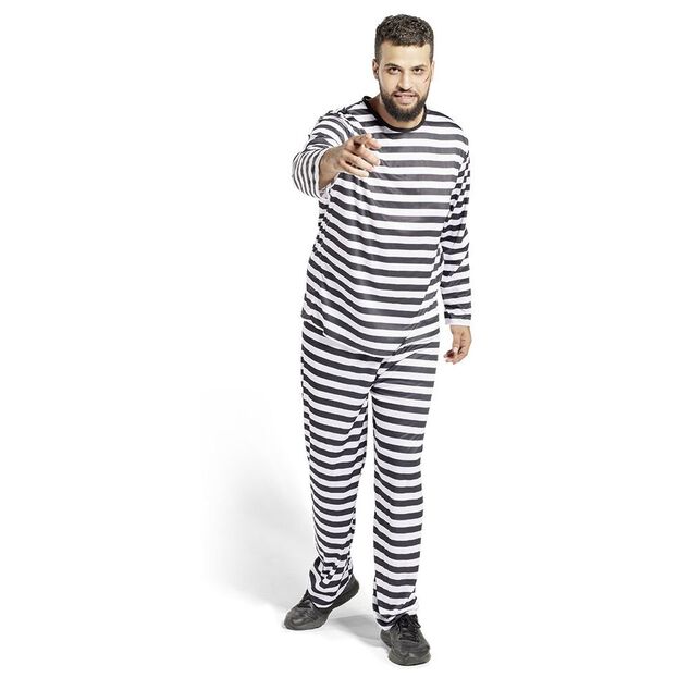 D&eacute;guisement prisonnier ray&eacute; noir blanc adulte - Taille L