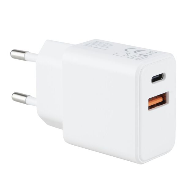 Chargeur mural 2 ports USB et USB-C 20W (2 mod&egrave;les)