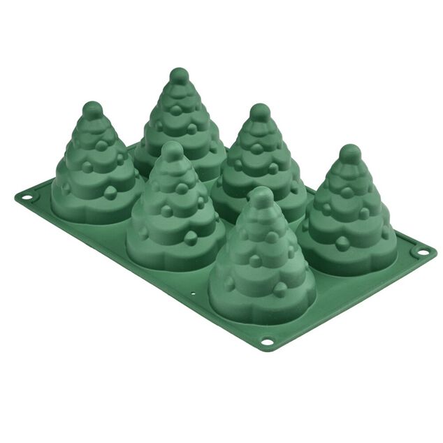 Moule &agrave; g&acirc;teau 6 empreintes forme sapin silicone L28X17XH9 cm vert
