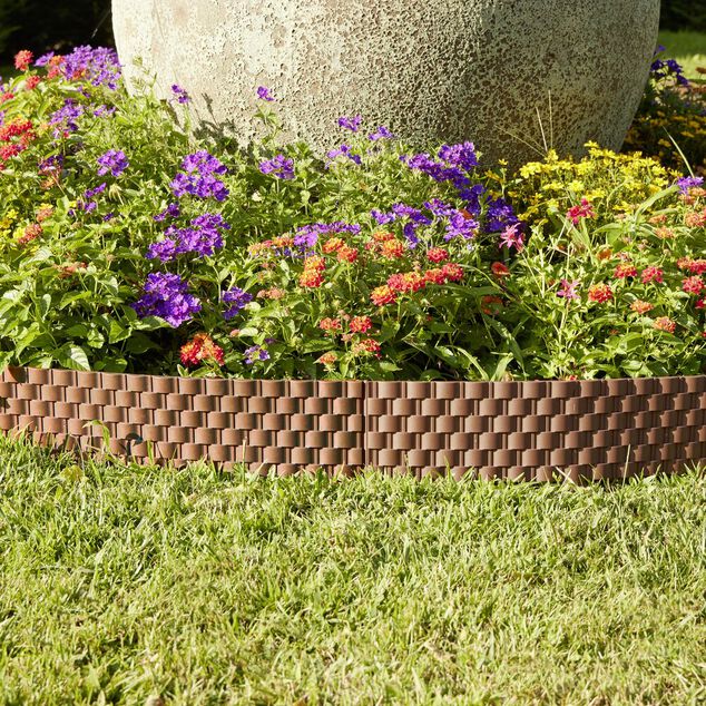 Bordure de jardin plastique effet tress&eacute; L60xH22cm (2 mod&egrave;les gris ou marron)