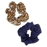 Chouchou uni bleu et motif zébrure marron/blanc Ø10cm x2