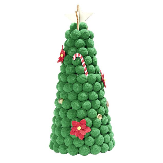 Sapin à poser pompons verts H25cm