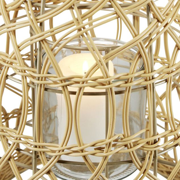 Lanterne tress&eacute;e marron naturel H31 cm