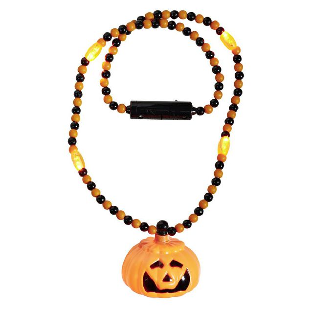 Collier Halloween lumineux fant&ocirc;me ou citrouille ou chauve souris