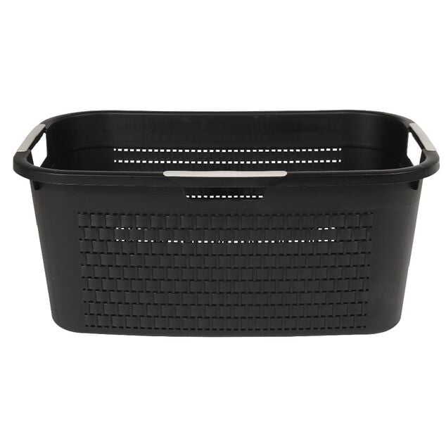 Corbeille &agrave; linge avec poign&eacute;es design rotin noire 40 L