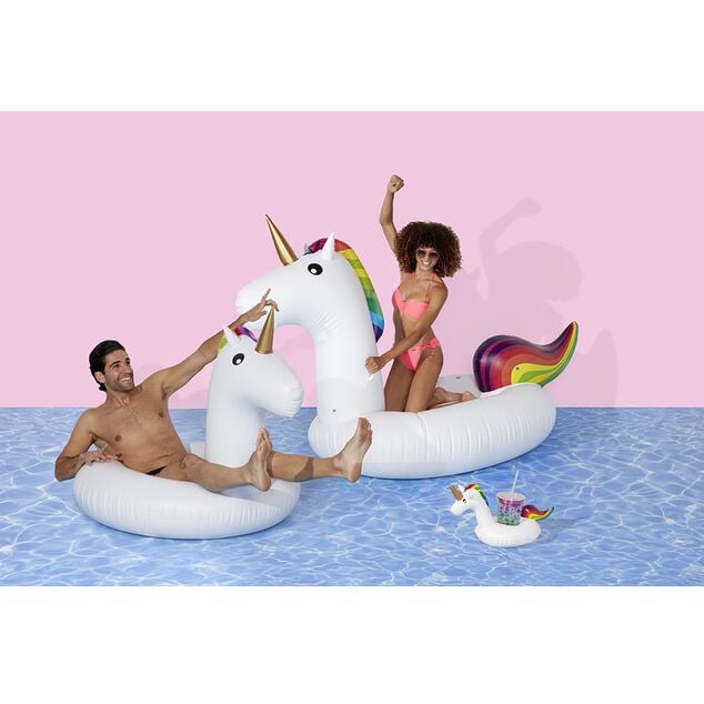 Trio licorne gonflable bou&eacute;e porte-verre chevauchable