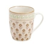 Mug c&eacute;ramique motif floral Indie &Oslash;9,5xH8cm (2 mod&egrave;les beige ou vert)