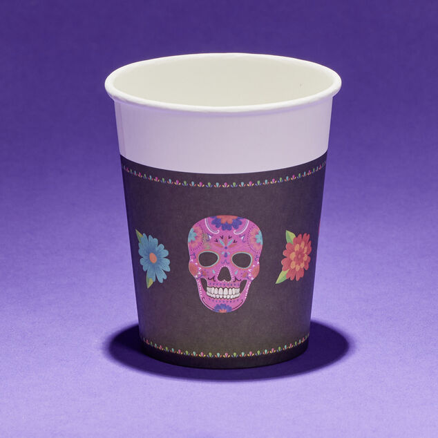 Gobelet papier Halloween t&ecirc;te de mort mexicaine 260ml x8