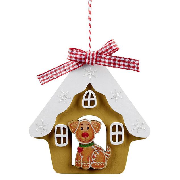 Maison &agrave; suspendre en bois d&eacute;co chien ou chat 11x11cm