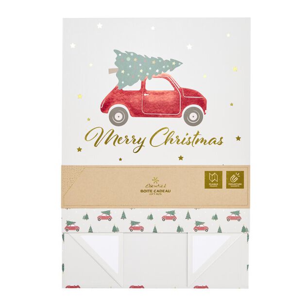 Boîte cadeau Noël pliable fermeture magnétique Merry Christmas sapin 30x35cm