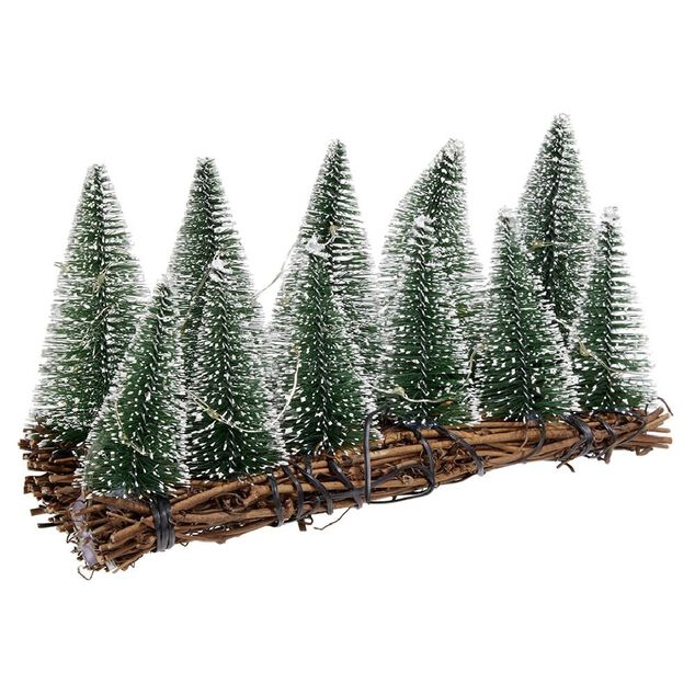 D&eacute;coration sapins sur branches 10 LED blanc chaud L.20,5xl.8xH.11 cm