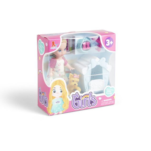 Poup&eacute;e avec animal de compagnie et 5 accessoires