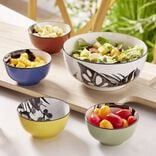 Saladier 1,6L et 4 coupelles 300ml porcelaine motif feuillage tropical noir blanc