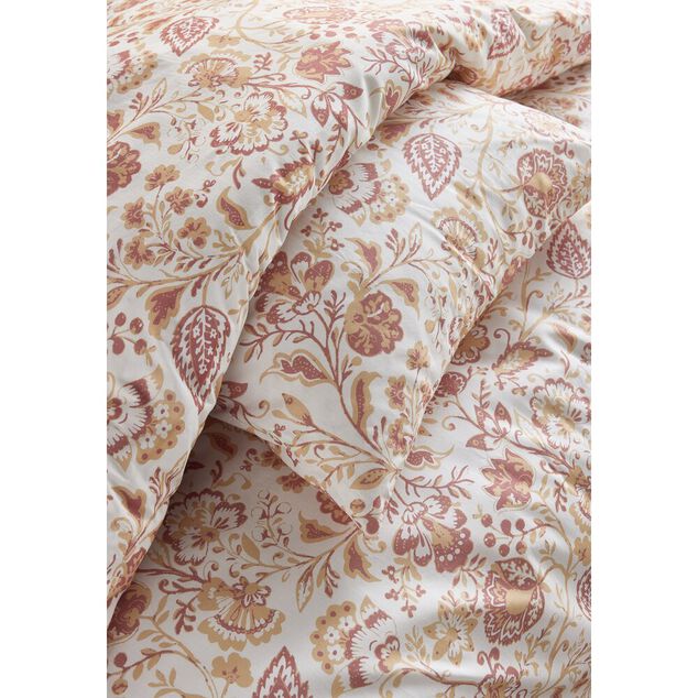 Parure de lit 2 personnes 220x240cm motif floral blanc et rose
