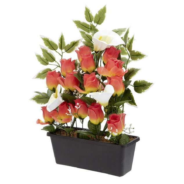 Jardini&egrave;re rose/arum 20 t&ecirc;tes blanc et orange