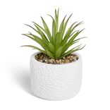 Plante artificielle verte pot ciment relief blanc &Oslash;10xH17cm