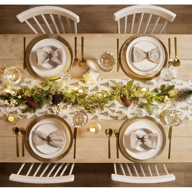 Chemin de table Noël blanc motifs sapins et flocons 3m