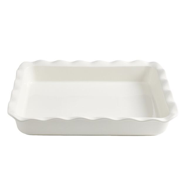 Plat &agrave; four rectangulaire bord festonn&eacute; L40X30 cm c&eacute;ramique (2 mod&egrave;les rouge ou blanc)