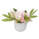 Pivoines roses fleurs artificielles dans pot en ciment H22cm