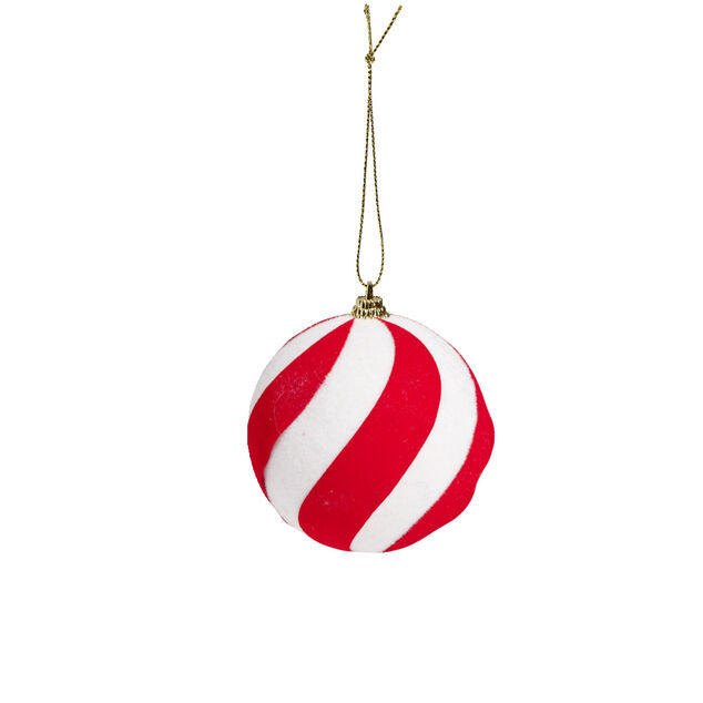 Boule de No&euml;l &agrave; suspendre rouge et blanc &Oslash;8cm - 2 mod&egrave;les