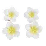 Boucles d'oreilles &eacute;poxy double fleur de tiar&eacute; jaune et blanche L2,5cm