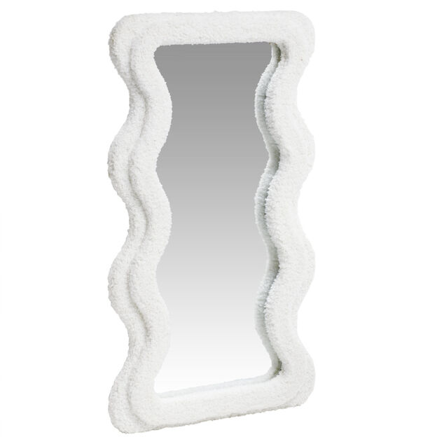 Miroir ondul&eacute; cadre blanc tissu bouclette 37xH60cm