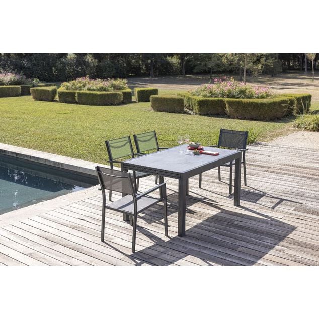 Table de jardin extensible Oslo verre effet marbre 135/270x90xH.75 cm